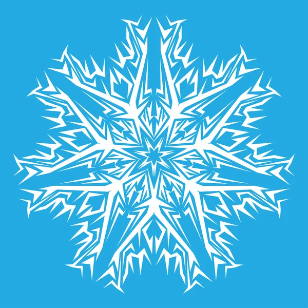 Copos de nieve blancos decorativos sobre un fondo azul — Vector de stock