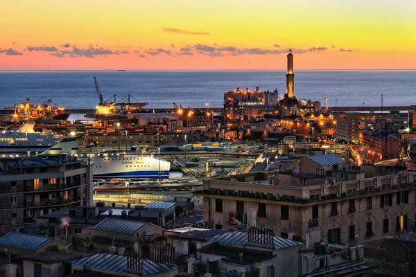 View of Genoa harbor at sunset — Stock Photo, Image