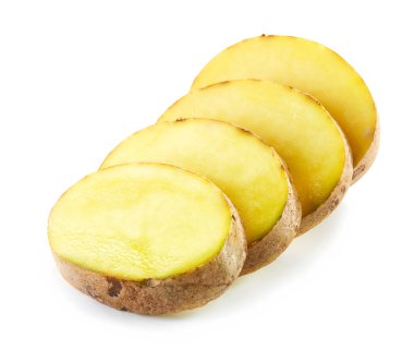 Beyaz arka planda patates dilimleri