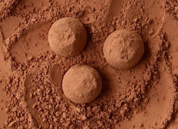 Csokoládé Szarvasgomba Kakaó Por Háttér Felső Nézet — Stock Fotó