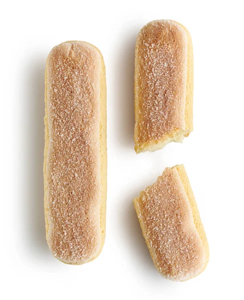 Biscoitos Ladyfinger Isolados Fundo Branco Vista Superior — Fotografia de Stock