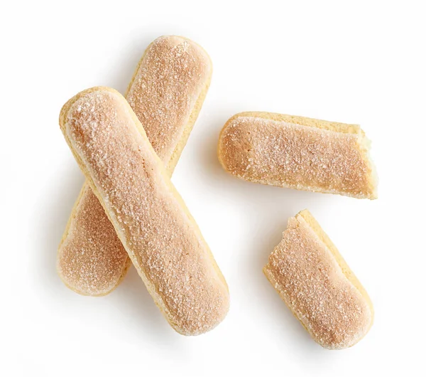 Ladyfinger Koekjes Geïsoleerd Witte Achtergrond Bovenaanzicht — Stockfoto