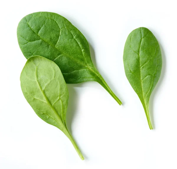 Verse Groene Spinazie Bladeren Geïsoleerd Witte Achtergrond Bovenaanzicht — Stockfoto