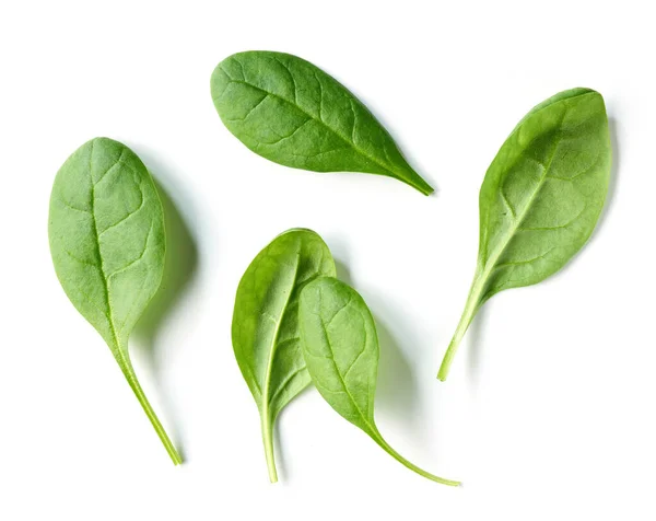 Feuilles Épinard Vert Frais Isolées Sur Fond Blanc Vue Dessus — Photo