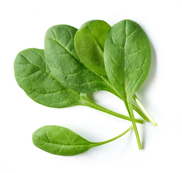 Fresh Green Spinach Leaves Isolated White Background Top View — Stock Photo, Image