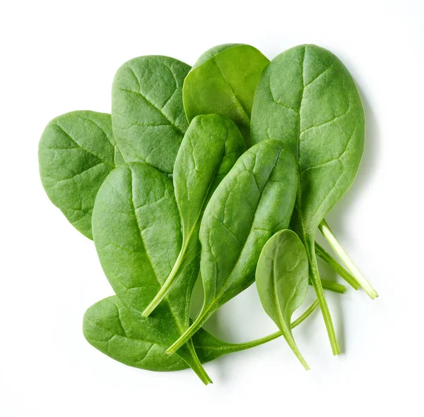 Fresh Green Spinach Leaves Isolated White Background Top View — Stock Photo, Image