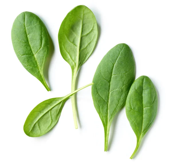 Feuilles Épinard Vert Frais Isolées Sur Fond Blanc Vue Dessus — Photo