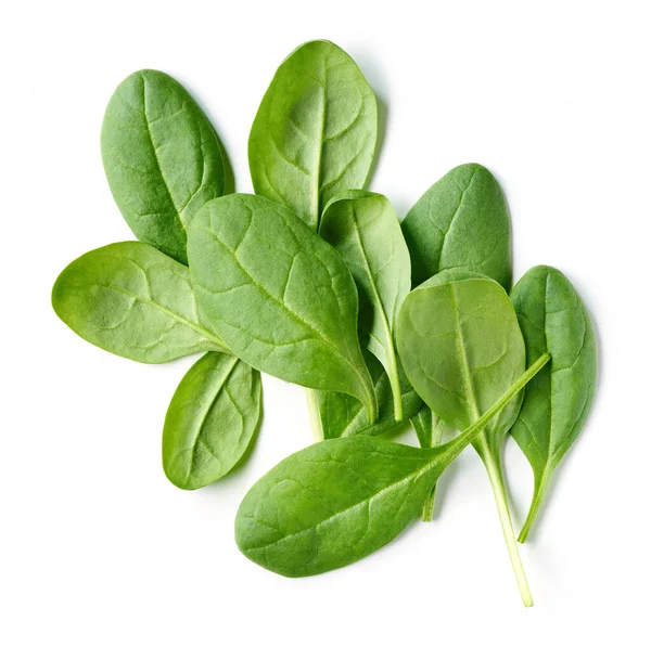 Fresh Green Spinach Leaves Isolated White Background Top View — Stock Photo, Image