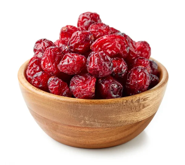 Dried Cranberries Wooden Bowl Isolated White Background — Stock Photo, Image