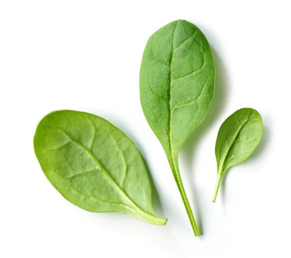 Fresh Green Spinach Leaves Isolated White Background Top View — Stock Photo, Image