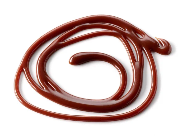 Geschmolzene Schokoladensauce Isoliert Auf Weißem Hintergrund Ansicht Von Oben — Stockfoto