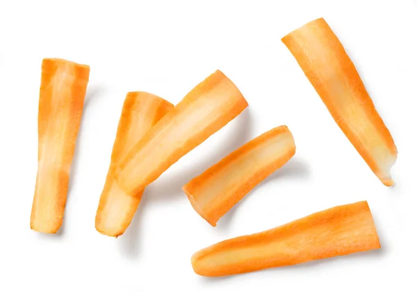 Хаосу Свіжих Сирих Тонких Скибочок Моркви Ізольовані Білому Тлі Вид — стокове фото