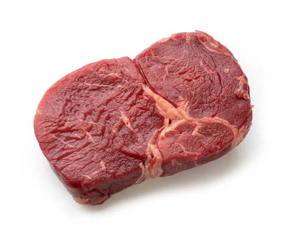 Steak Boeuf Cru Frais Isolé Sur Fond Blanc Vue Dessus — Photo