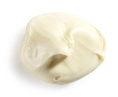 Beyaz arka planda izole edilmiş erimiş beyaz çikolata, üst manzara