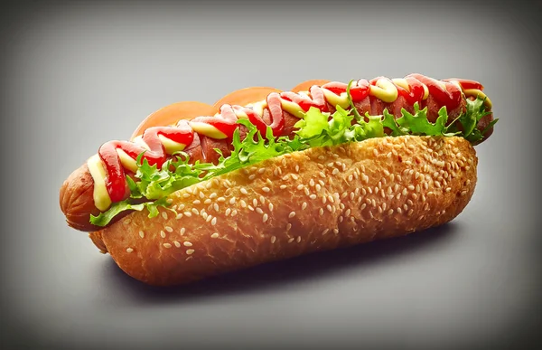 Hot Dog sobre un fondo gris —  Fotos de Stock