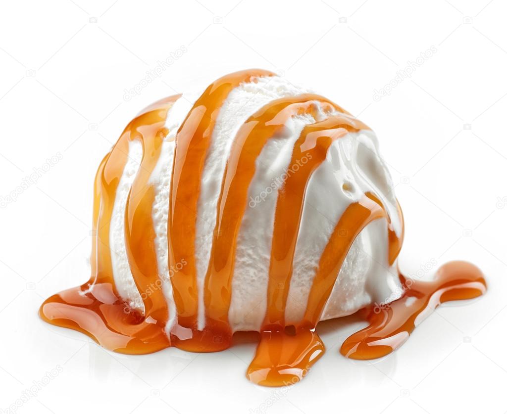 Ice cream with caramel sauce
