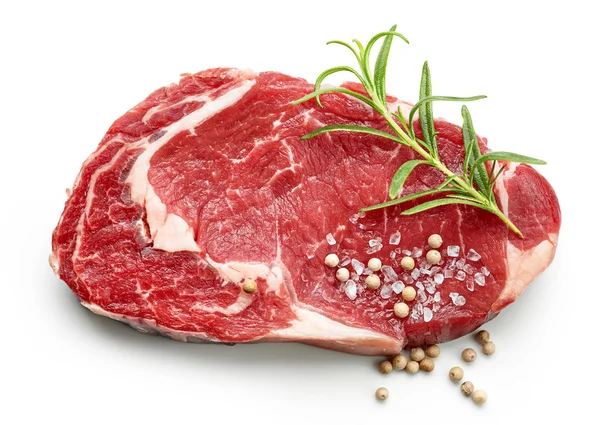 Fresh raw beef steak with spices — Stock Photo, Image