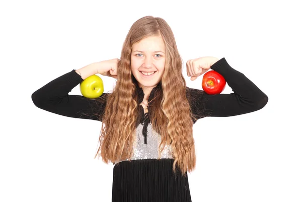 Chica sosteniendo manzana fresca — Foto de Stock