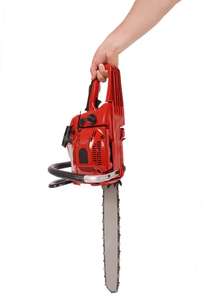 By one hand holding a chainsaw — Stock Photo, Image