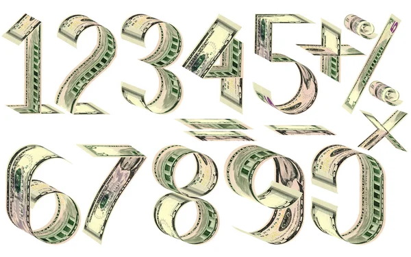 Numbers, percent and mathematical signs from dollars — Stock Photo, Image