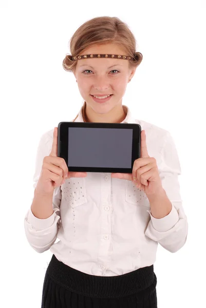 Chica mostrando tableta PC —  Fotos de Stock