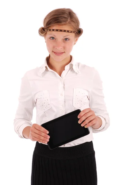 Девушка держит планшет ПК — стоковое фото