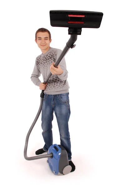 Boy with vacuum cleaner — Stock Photo, Image