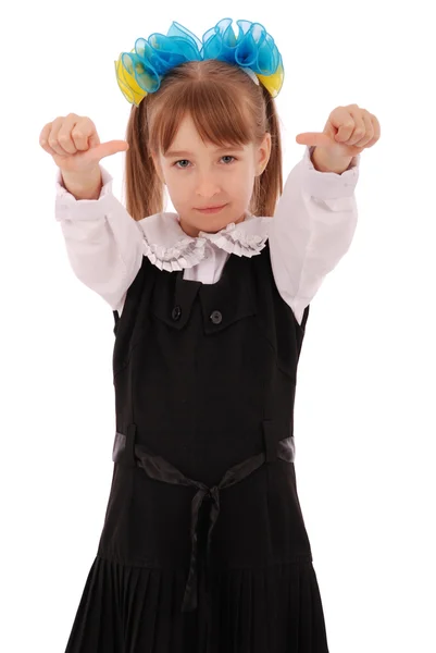 Portrait of a girl showing thumb — Stock Photo, Image
