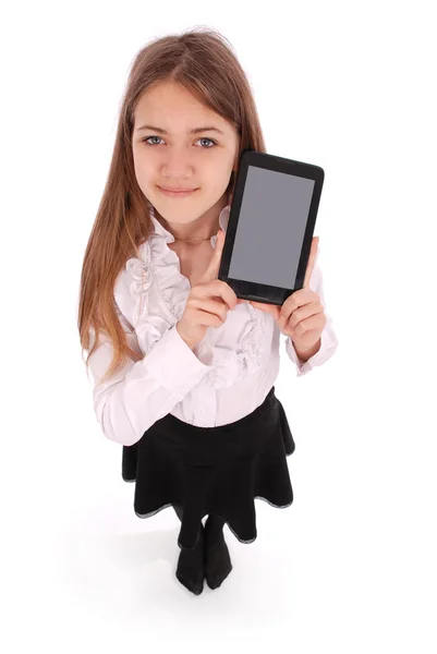 Bela jovem mulher segurando Digital Tablet — Fotografia de Stock