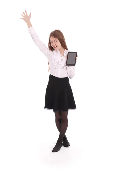Beautiful young woman holding digital tablet — Stock Photo, Image