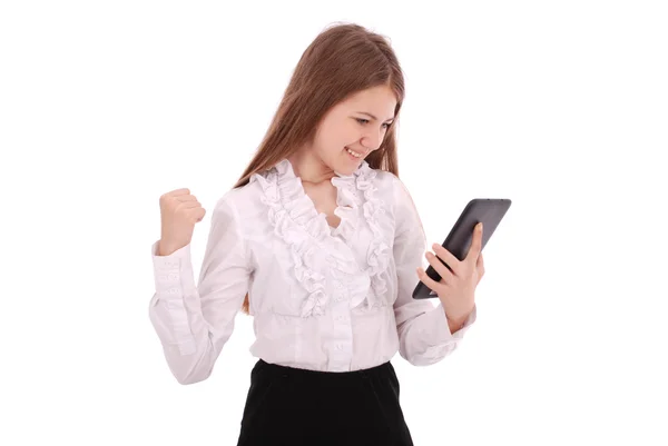 Mujer joven sosteniendo tableta digital —  Fotos de Stock