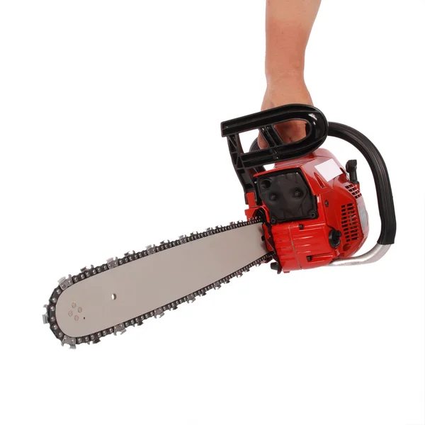 By one hand holding a chainsaw — Stock Photo, Image