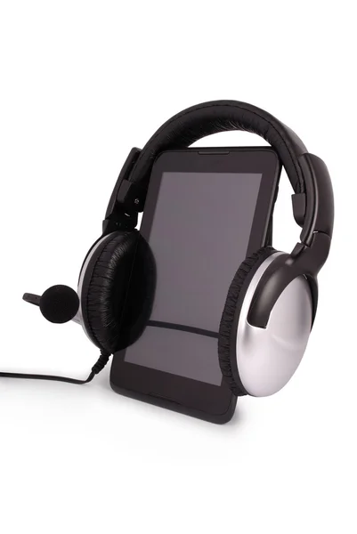Black tablet PC and headphones (Clipping path) — Stock Photo, Image