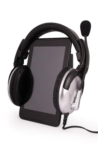 Preto tablet PC e fones de ouvido (caminho Clipping ) — Fotografia de Stock