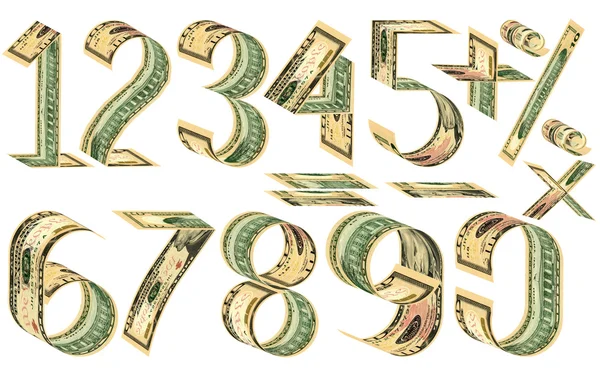 Números, por ciento y signos matemáticos de dólares —  Fotos de Stock