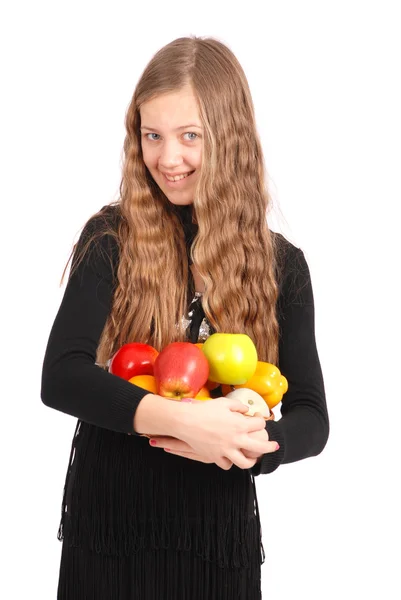 Flicka anläggning färsk frukt — Stockfoto