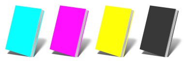 Beyaz üzerine gölge izole boş kitap modeli CMYK. Görüntü 3B oluşturma.