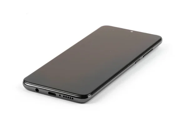 Czarny Smartfon Mobilny Pustym Ekranem Odizolowany Białym Tle Zdjęcie Wysokiej — Zdjęcie stockowe