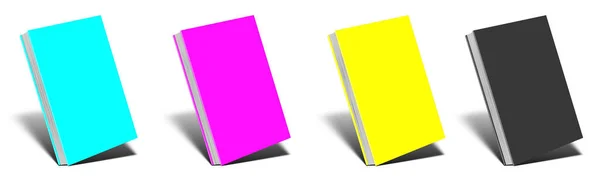 Порожня Книга Макет Cmyk Тіні Ізольовані Білому Ілюстрація Візуалізація — стокове фото