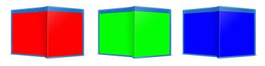 Boş blu-ray davası RGB. Üç boyutlu tasvir. Beyaz arkaplanda izole. 