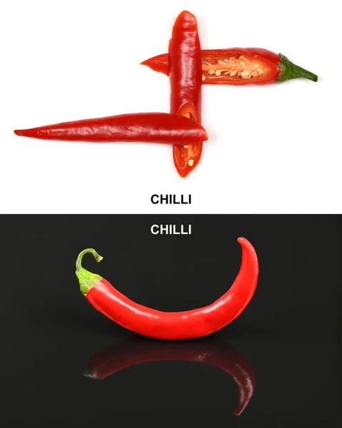 Kreatív Elrendezés Vörös Chilipaprikából Nagy Felbontású Fotó Teljes Mélységélesség — Stock Fotó