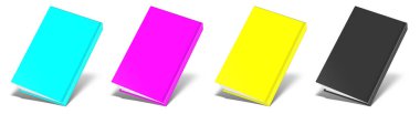 Beyaz üzerine gölge izole boş kitap modeli CMYK. Görüntü 3B oluşturma.