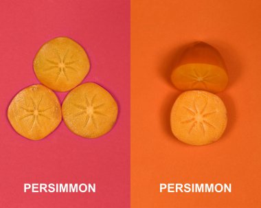 Hurma ağacından yapılmış yaratıcı bir düzen. Hurma meyvesi. Orangutlu meyve dilimi. Yemek konsepti. Yüksek çözünürlüklü. Tam alan derinliği.