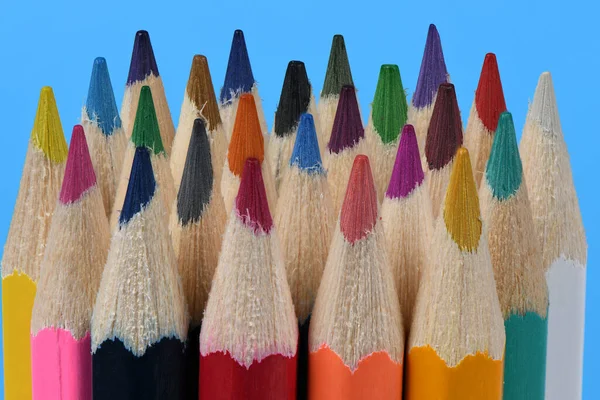 Large Set Colorful Pencils Blue Background Close Macro Shot High — Stock Photo, Image