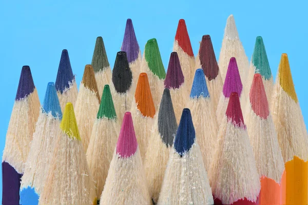 Large Set Colorful Pencils Blue Background Close Macro Shot High — Stock Photo, Image