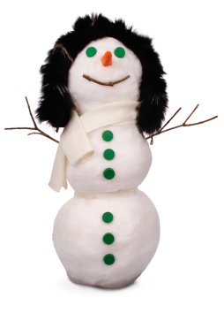 Beyaz kardan adam whith yeşil düğme ve havuç. (Kırpma yolu)