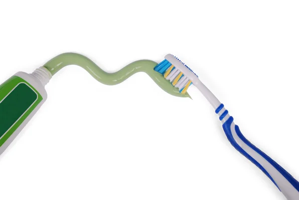 Green toothpaste and toothbrush (clipping path) — Stock Photo, Image