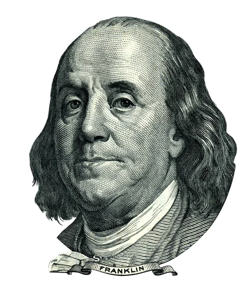 Benjamin Franklin πορτρέτο αποκομμένο τμήμα (διαδρομή αποκοπής) — Φωτογραφία Αρχείου