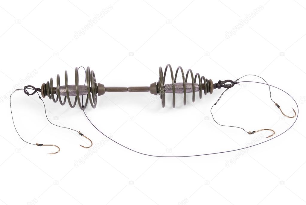 Feeder for fishing and fishing line with hooks (Clipping path)