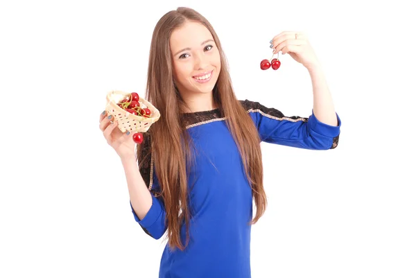 Mädchen isst Kirschen — Stockfoto